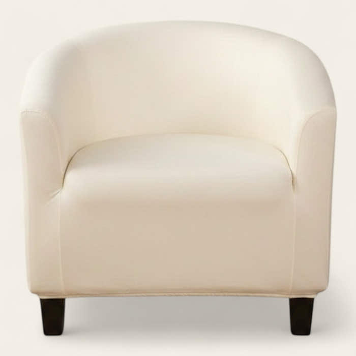 Tub Armchair Cover – Leather Look – Pearl White