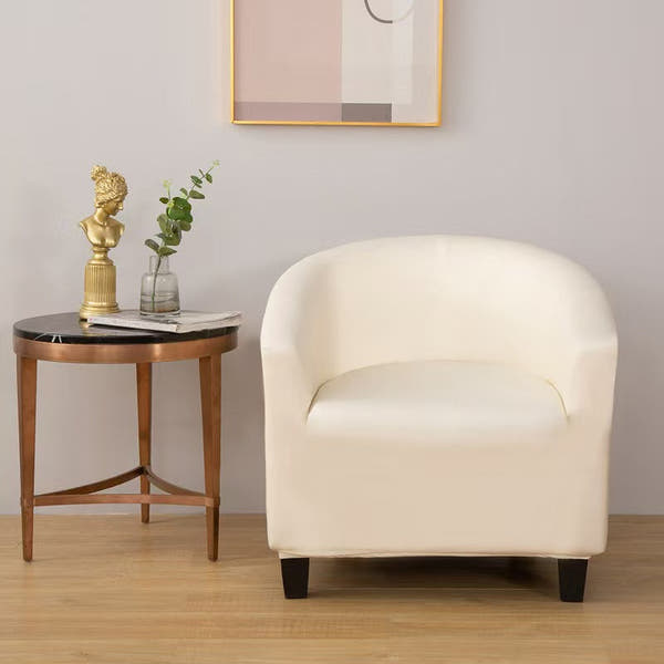 Tub Armchair Cover – Leather Look – Pearl White