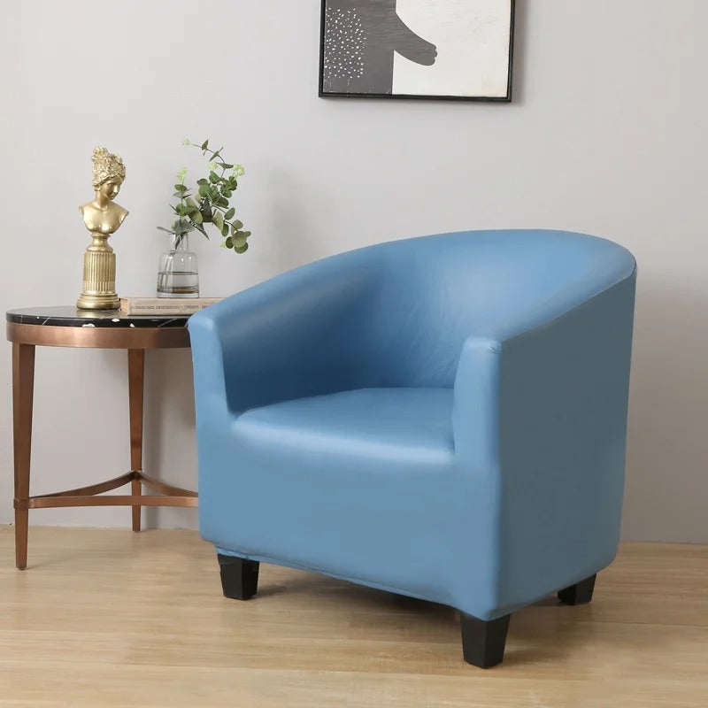 Tub Armchair Cover – Leather Look – Sky Mist