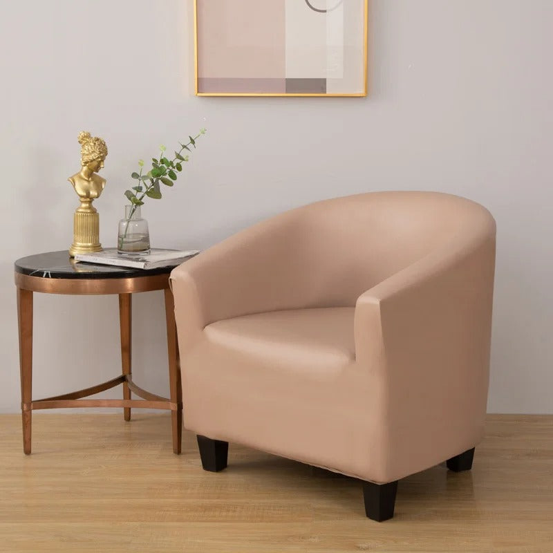 Tub Armchair Cover – Leather Look – Soft Blush