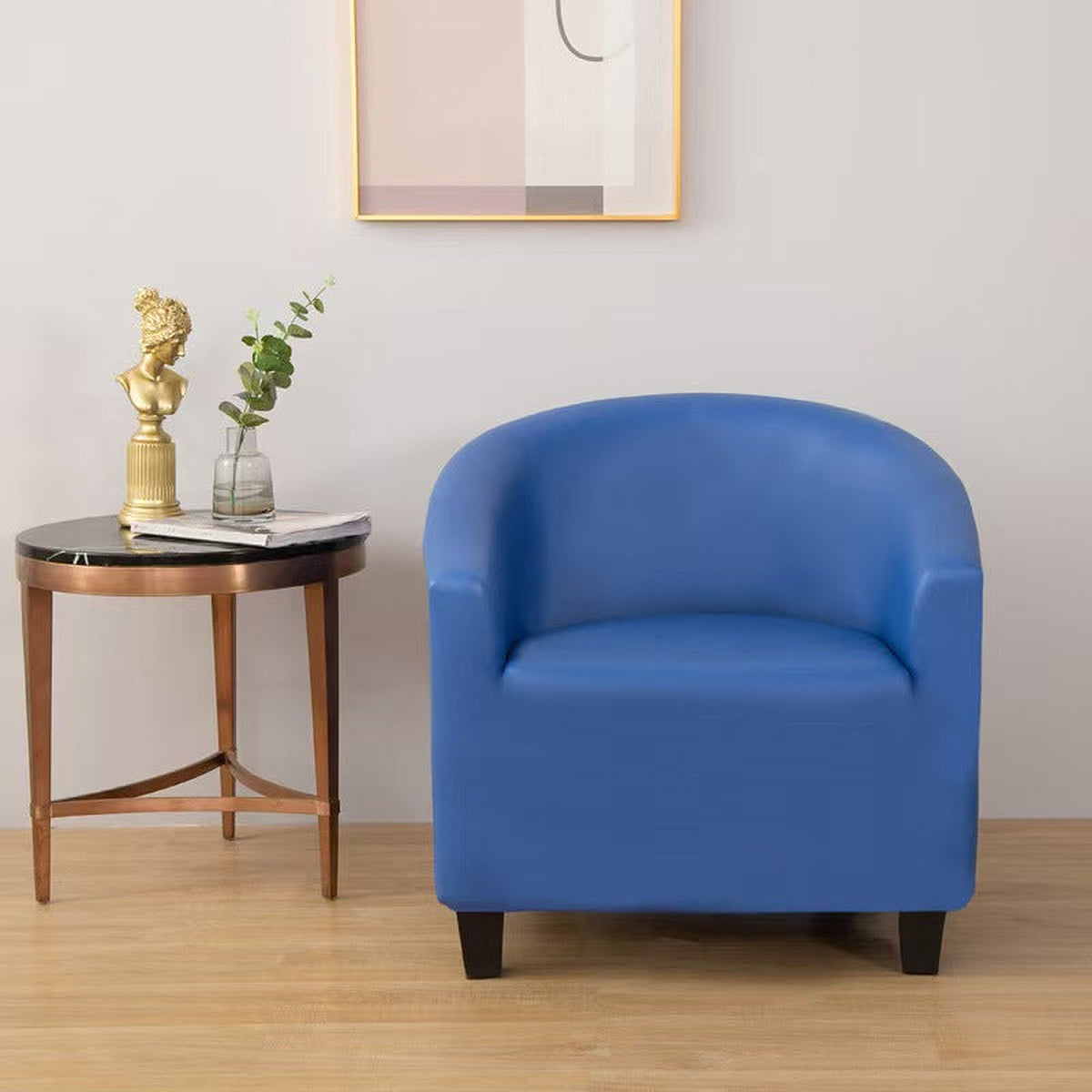Tub Armchair Cover – Leather Look – Stormy Blue