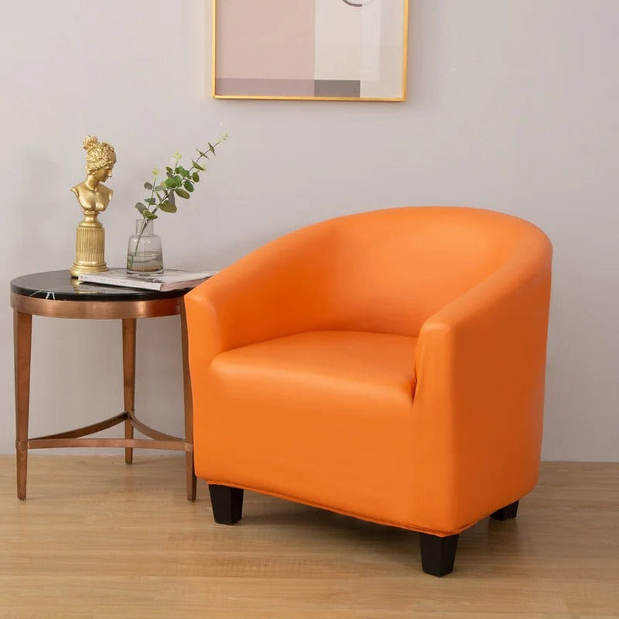 Tub Armchair Cover – Leather Look – Terracotta