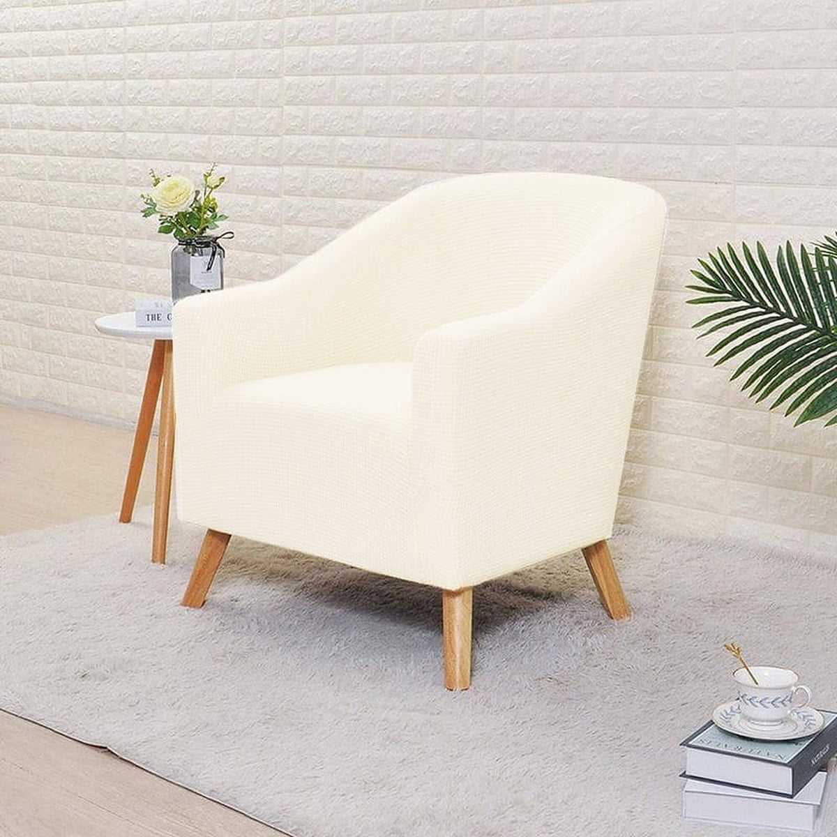 Tub Armchair Cover – Herringbone Knit – Ivory Cream