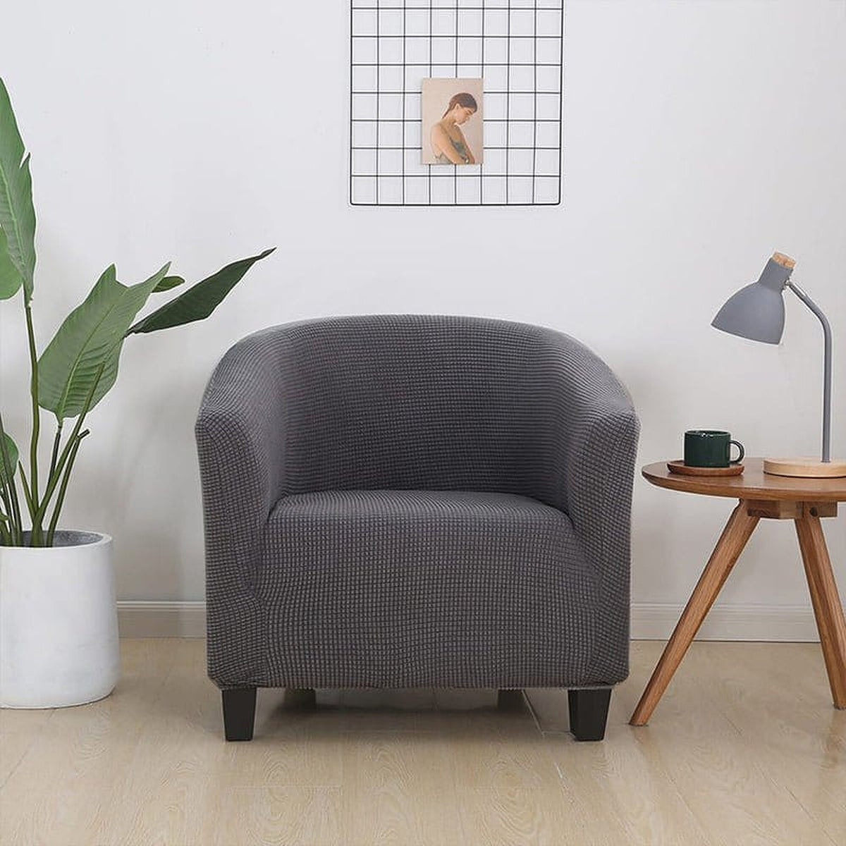 Tub Armchair Cover – Herringbone Knit – Charcoal