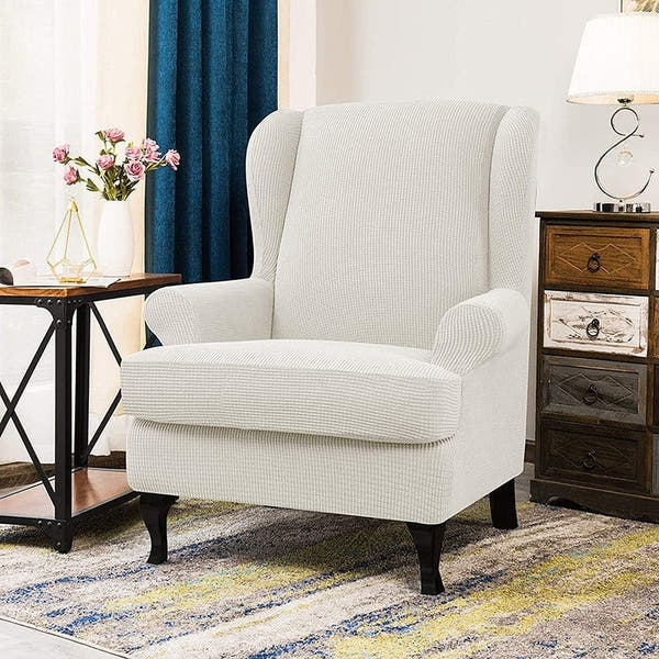 Wingback Armchair Cover – Plain – Pearl White
