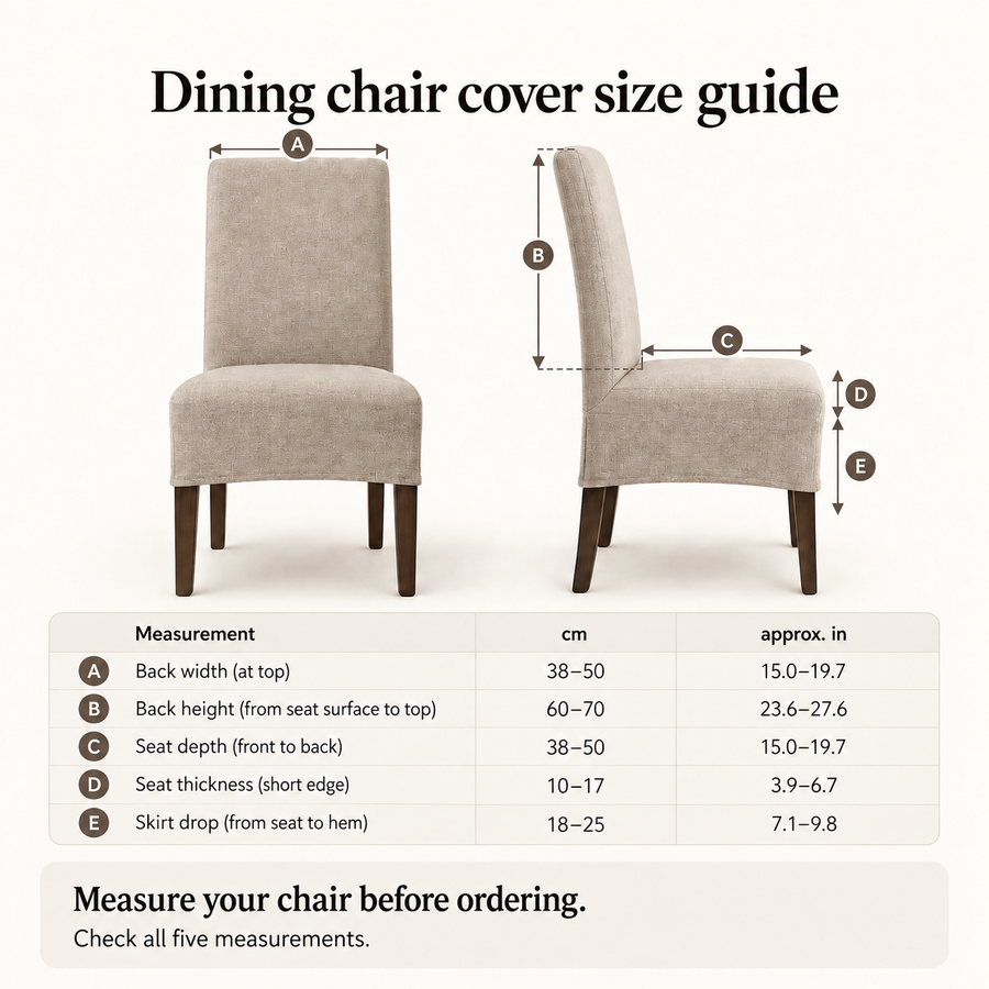 Measure the back, the seat, and the skirt height.