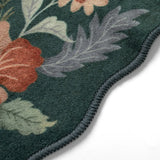 Covaba boho modern parisian floral scalloped rug in forest fern, styled in a room setting, view 2