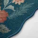 Covaba boho modern parisian floral scalloped rug in deep navy, styled in a room setting, view 2