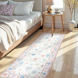 Covaba boho oushak floral runner rug in blush clay, styled in a room setting, view 3