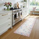 Covaba boho oushak floral runner rug in blush clay, styled in a room setting, view 4