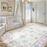 Covaba boho oushak floral area rug in blush clay, styled in a room setting, view 2