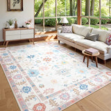 Covaba boho oushak floral area rug in blush clay, styled in a room setting, view 4