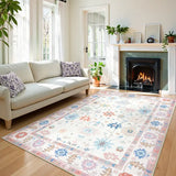 Covaba boho oushak floral area rug in blush clay, styled in a room setting, view 6