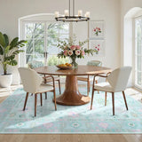 Covaba boho oushak floral area rug in teal haze, styled in a room setting, view 4