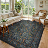 Covaba boho vintage floral area rug in forest fern, styled in a room setting, view 8