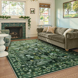 Covaba modern botanical floral area rug in fern green, styled in a room setting, view 9