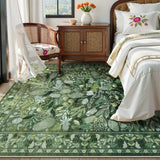 Covaba modern botanical floral area rug in fern green, styled in a room setting, view 10