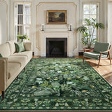 Covaba modern botanical floral area rug in fern green, styled in a room setting, view 13