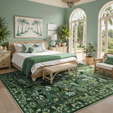 Covaba modern botanical floral area rug in fern green, styled in a room setting, view 15