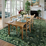 Covaba modern botanical floral area rug in fern green, styled in a room setting, view 16