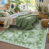 Covaba modern botanical floral area rug in sage mist, styled in a room setting, view 9
