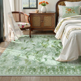 Covaba modern botanical floral area rug in sage mist, styled in a room setting, view 3