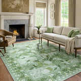 Covaba modern botanical floral area rug in sage mist, styled in a room setting, view 4
