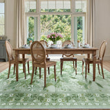 Covaba modern botanical floral area rug in sage mist, styled in a room setting, view 5