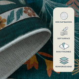 Covaba modern botanical floral rug in stormy blue, styled in a room setting, view 5