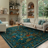 Covaba modern botanical floral area rug in stormy blue, styled in a room setting, view 3