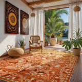 Covaba modern natural botanical floral area rug in golden wheat, styled in a room setting, view 2