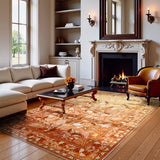 Covaba modern natural botanical floral area rug in golden wheat, styled in a room setting, view 5