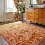 Covaba modern natural botanical floral area rug in golden wheat, styled in a room setting, view 6