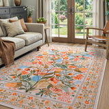 Covaba modern natural botanical floral area rug in multicolor, styled in a room setting, view 7