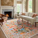 Covaba modern natural botanical floral area rug in multicolor, styled in a room setting, view 8
