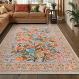 Covaba modern natural botanical floral area rug in multicolor, styled in a room setting