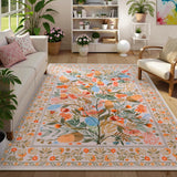 Covaba modern natural botanical floral area rug in multicolor, styled in a room setting, view 2