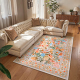 Covaba modern natural botanical floral area rug in multicolor, styled in a room setting, view 3