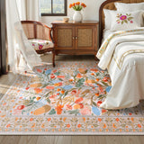 Covaba modern natural botanical floral area rug in multicolor, styled in a room setting, view 4