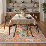 Covaba modern natural botanical floral area rug in multicolor, styled in a room setting, view 5