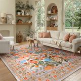Covaba modern natural botanical floral area rug in multicolor, styled in a room setting, view 6