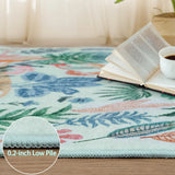 Covaba modern tropical bird runner rug in fern green, styled in a room setting, view 10