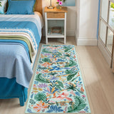 Covaba modern tropical bird runner rug in fern green, styled in a room setting, view 2
