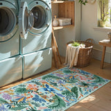Covaba modern tropical bird runner rug in fern green, styled in a room setting, view 3
