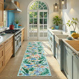 Covaba modern tropical bird runner rug in fern green, styled in a room setting, view 4
