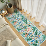 Covaba modern tropical bird runner rug in fern green, styled in a room setting, view 5