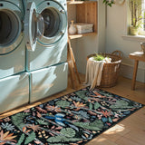 Covaba modern tropical bird runner rug in ink black, styled in a room setting, view 3