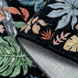 Covaba modern tropical bird runner rug in ink black, styled in a room setting, view 7