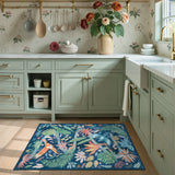 Covaba modern tropical bird runner rug in stormy blue, styled in a room setting, view 5