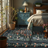 Covaba vintage floral area rug in ink black, styled in a room setting, view 9